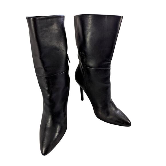 CHARLES DAVID! BLACK VEGAN LEATHER STILETTO, POINTY TOE, ZIP ANKLE BOOTS! SZ 8M - Picture 6 of 13